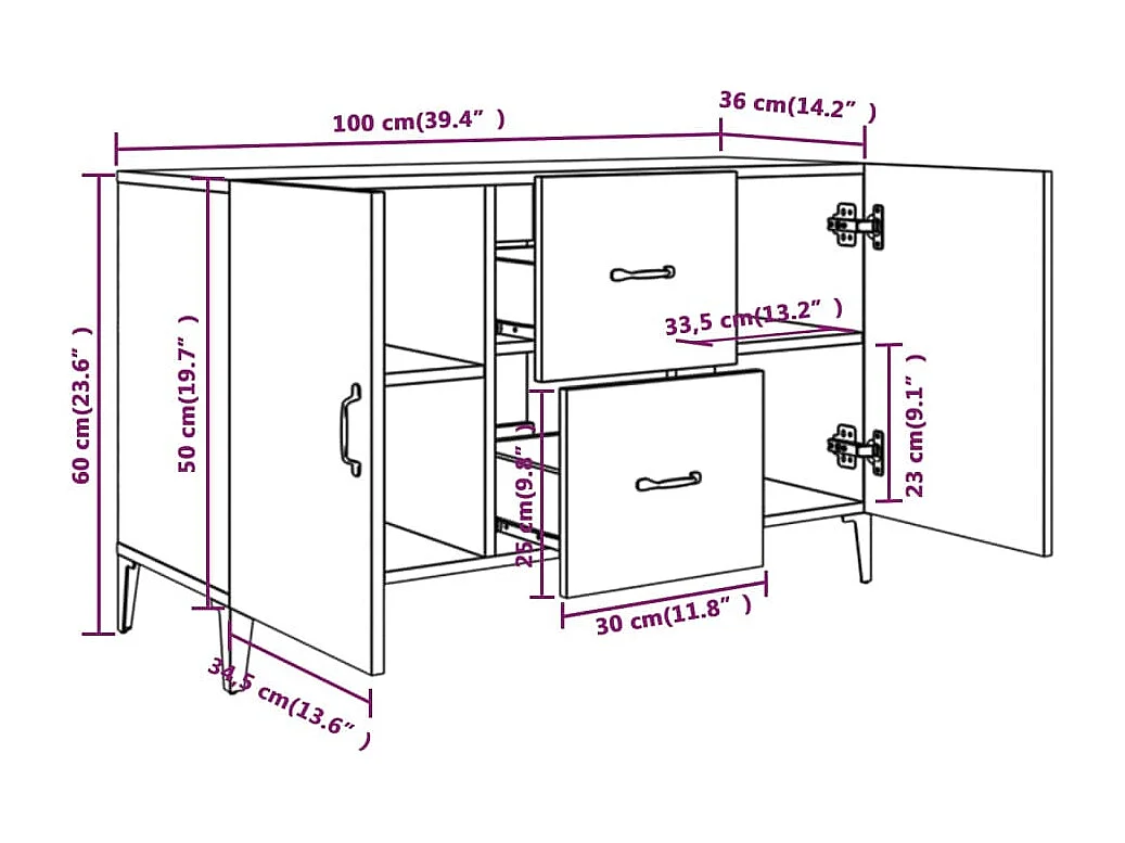 Buffet blanc 100x36x60 cm bois d'ingénierie