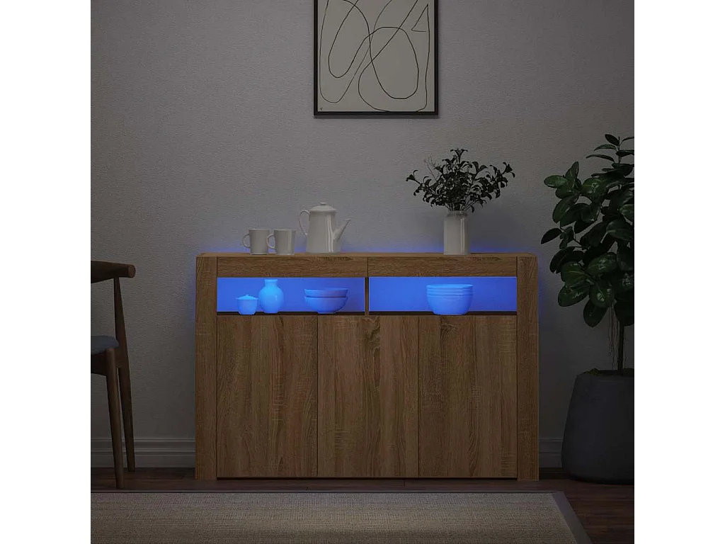 Credenza con Luci LED Rovere Sonoma 115,5x30x75 cm