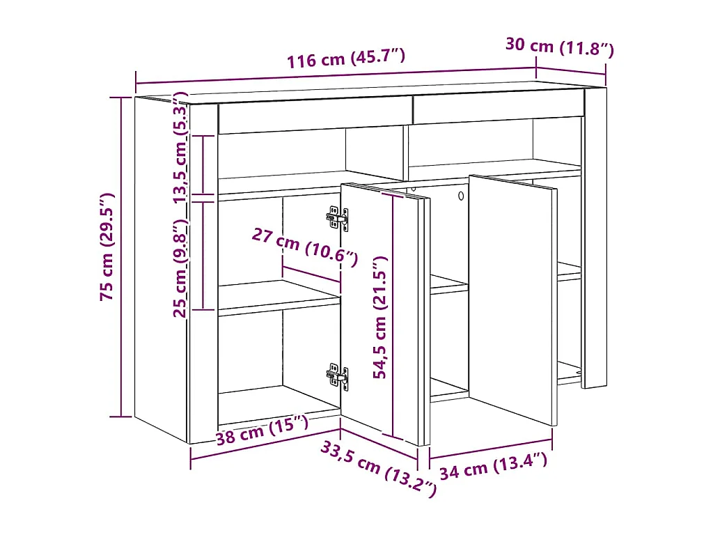 Credenza con Luci LED Rovere Sonoma 115,5x30x75 cm