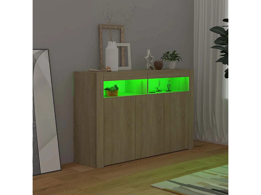 Credenza con Luci LED Rovere Sonoma 115,5x30x75 cm