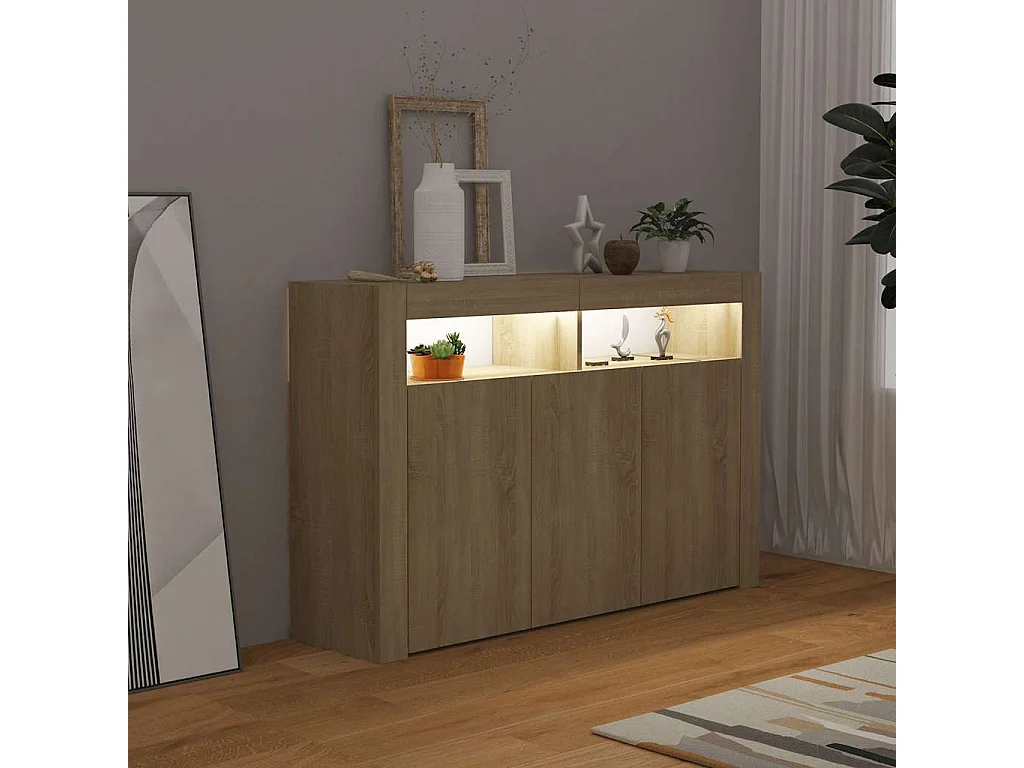 Credenza con Luci LED Rovere Sonoma 115,5x30x75 cm