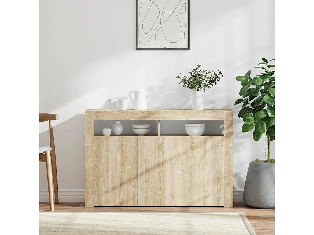 Credenza con Luci LED Rovere Sonoma 115,5x30x75 cm
