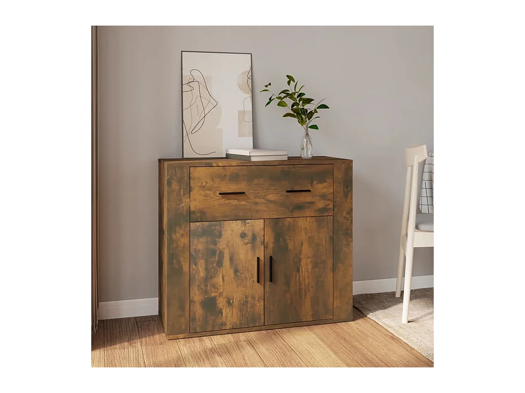 Credenza Rovere Fumo 80x33x70 cm in Legno Multistrato