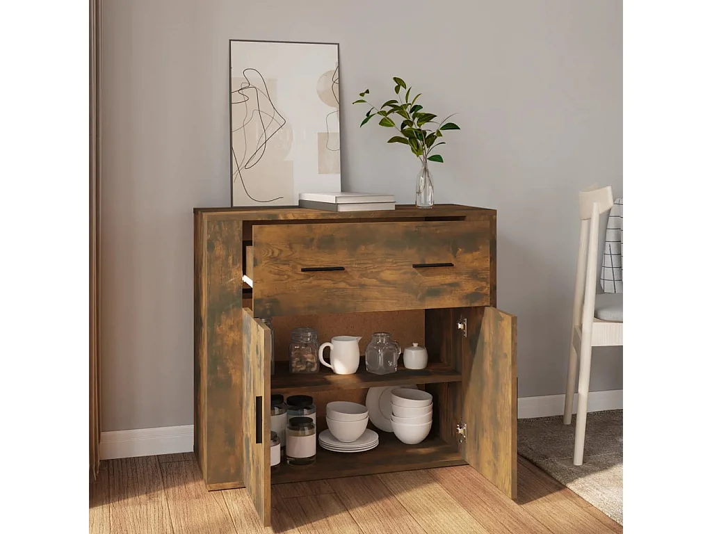 Credenza Rovere Fumo 80x33x70 cm in Legno Multistrato