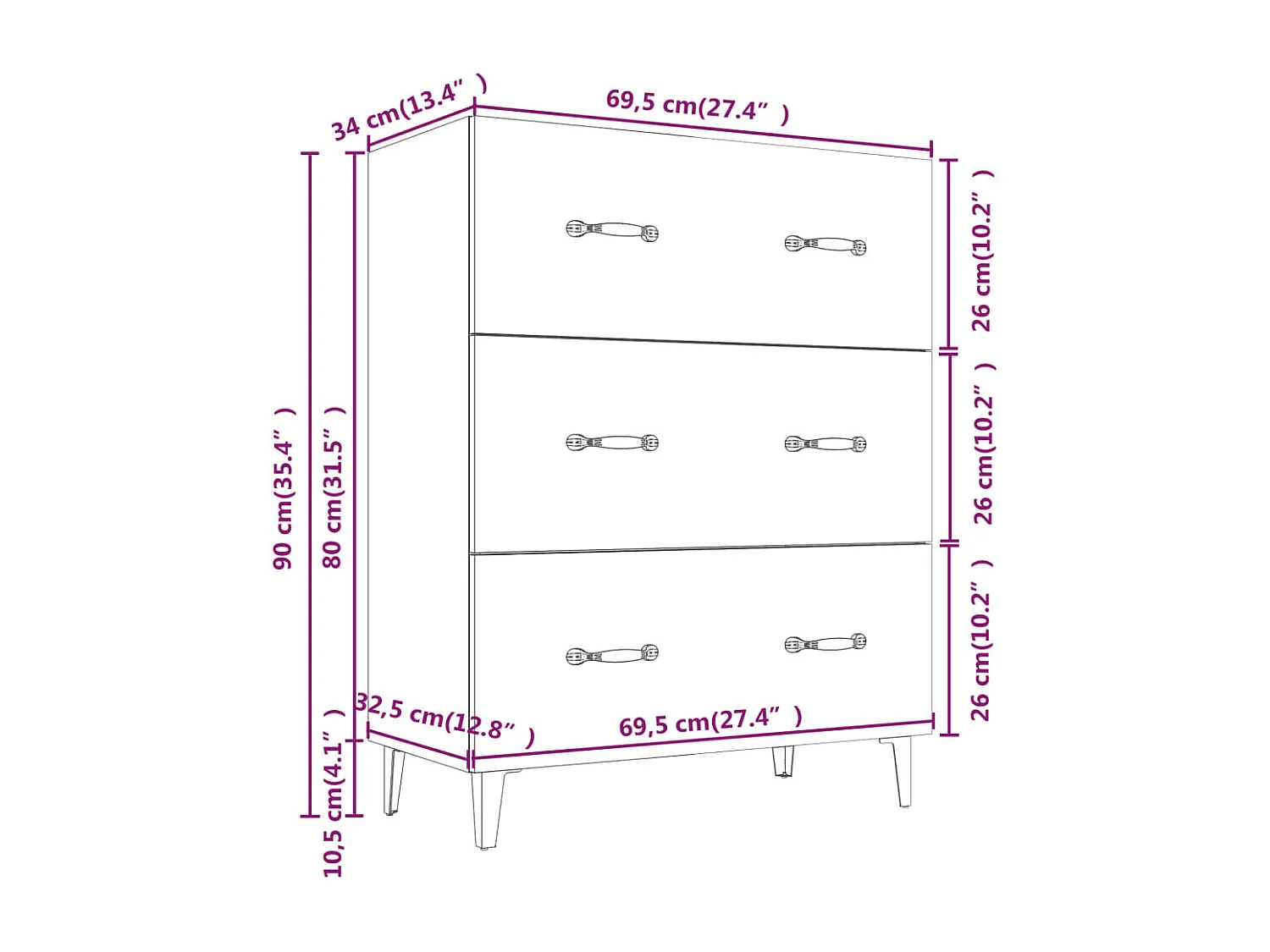 Dressoir 69,5x34x90 cm bewerkt hout zwart