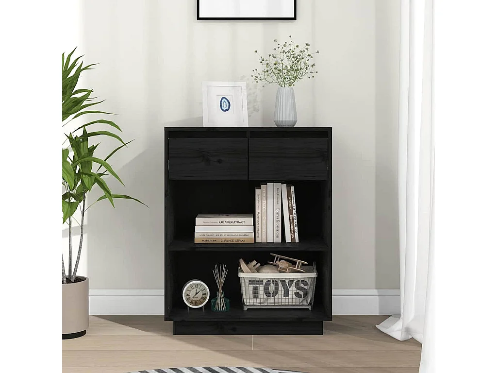 Wandkast 60x34x75 cm massief grenenhout zwart