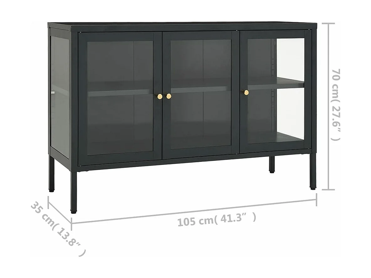 Credenza Antracite 105x35x70 cm in Acciaio e Vetro