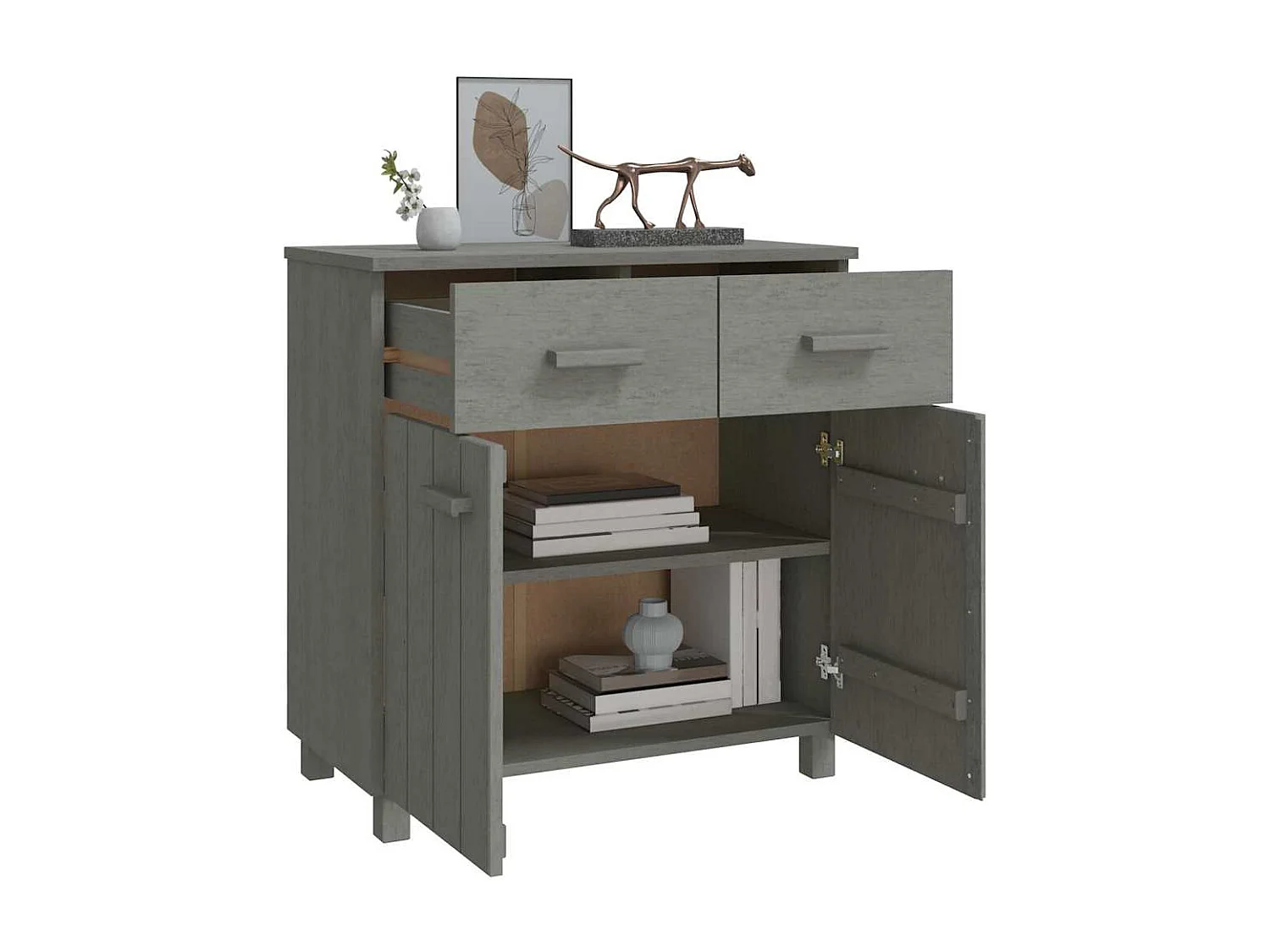 Buffet HAMAR Gris clair 79x40x80 cm Bois massif de pin