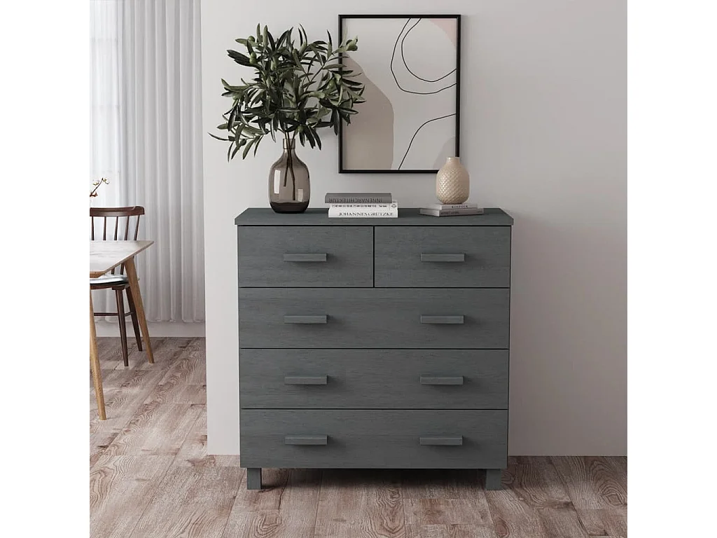 Sideboard HAMAR Dunkelgrau 79x40x80 cm Massivholz Kiefer