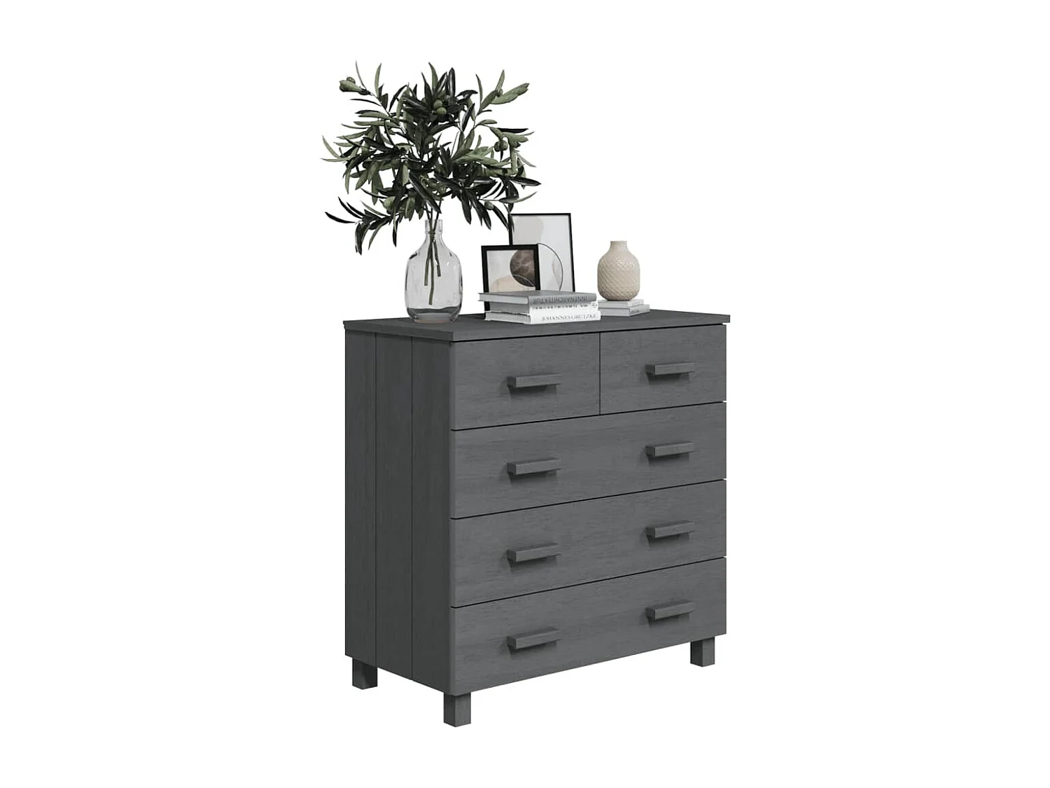 Sideboard HAMAR Dunkelgrau 79x40x80 cm Massivholz Kiefer