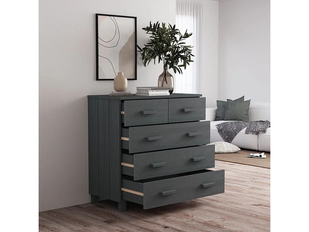 Sideboard HAMAR Dunkelgrau 79x40x80 cm Massivholz Kiefer