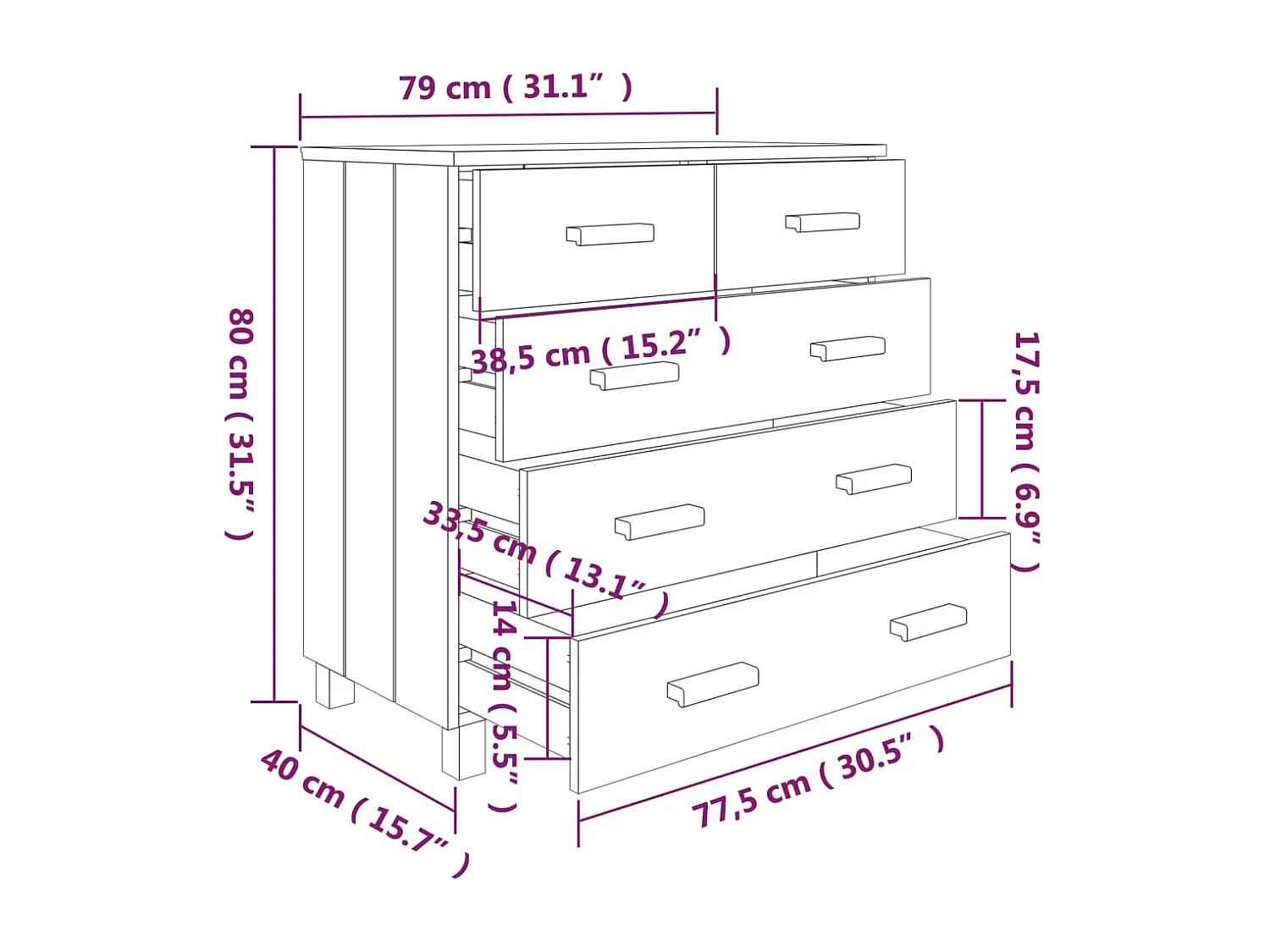 Sideboard HAMAR Dunkelgrau 79x40x80 cm Massivholz Kiefer