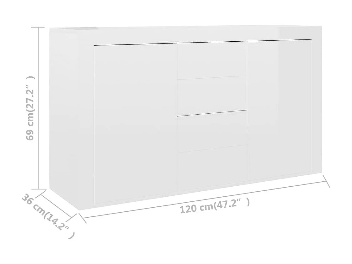 Aparador 120x36x69 cm derivados de madeira branco brilhante