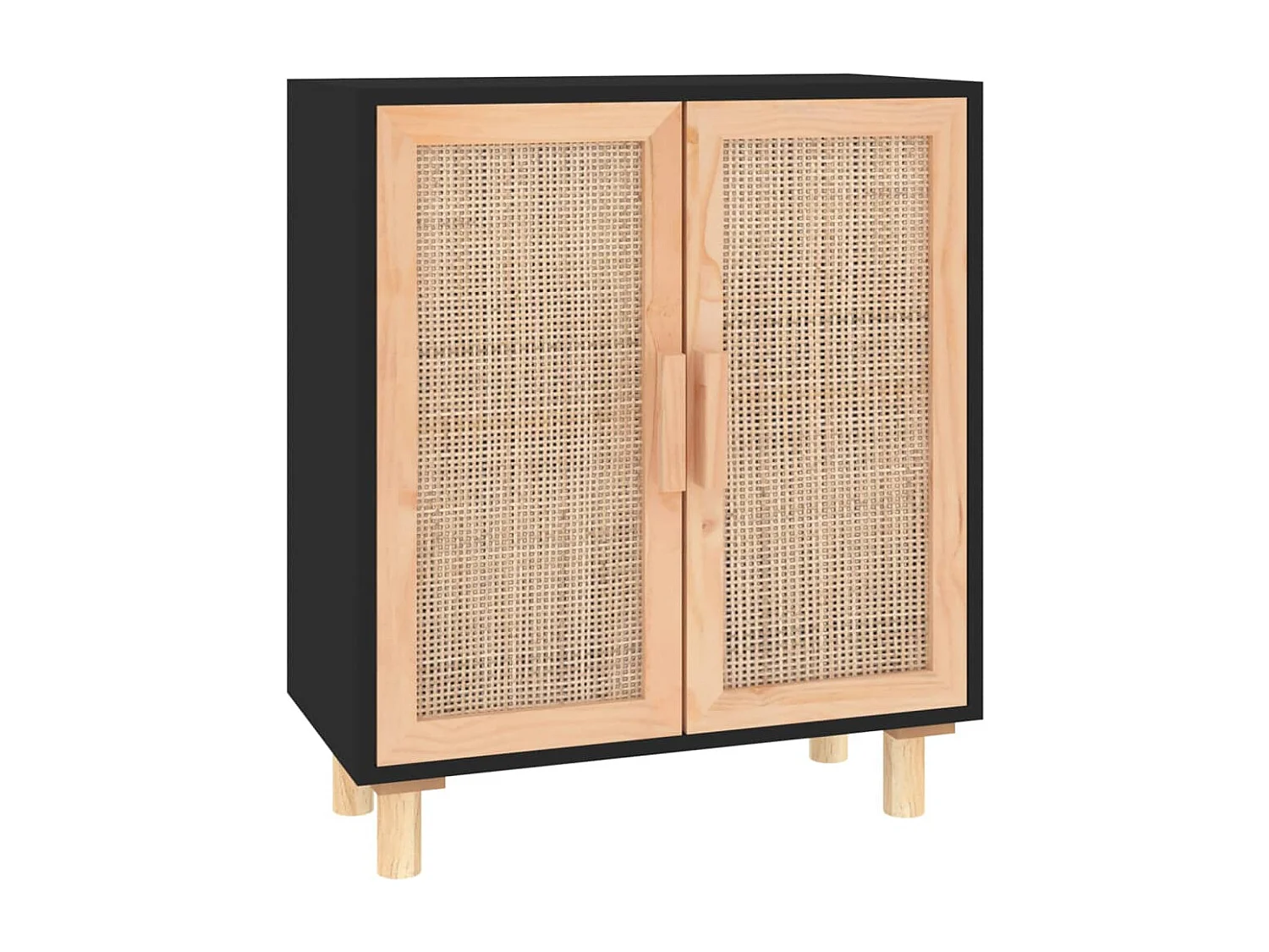 Buffet Noir 60x30x70 cm Bois de pin massif et rotin naturel