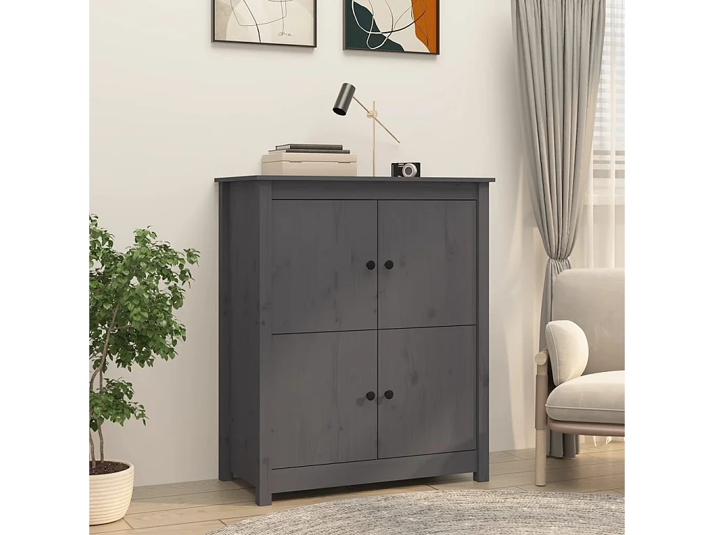 Sideboard Grau 83x41,5x100 cm Massivholz Kiefer