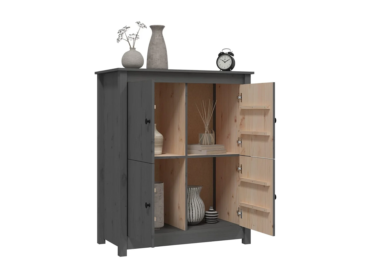 Sideboard Grau 83x41,5x100 cm Massivholz Kiefer