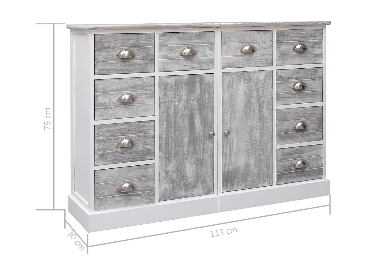 Buffet avec 10 tiroirs Gris 113x30x79 cm Bois