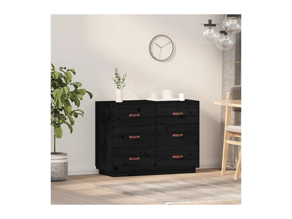 Credenza Nera 100x40x75 cm in Legno Massello di Pino