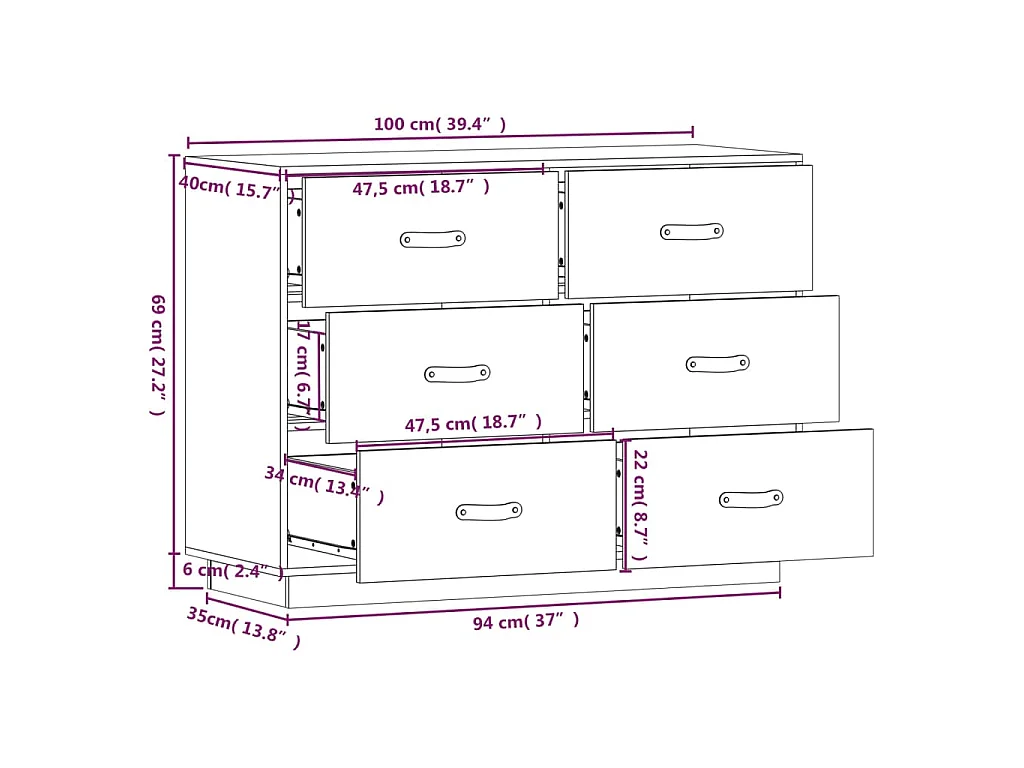 Buffet Noir 100x40x75 cm Bois massif de pin