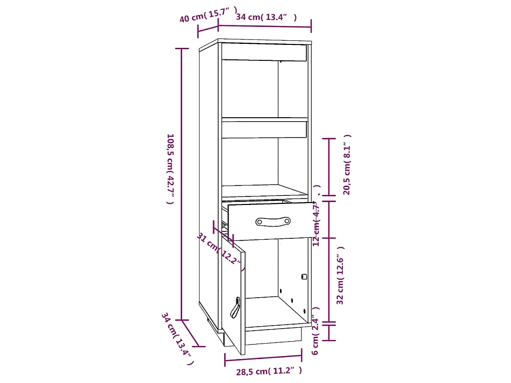 Buffet haut Blanc 34x40x108,5 cm Bois massif de pin
