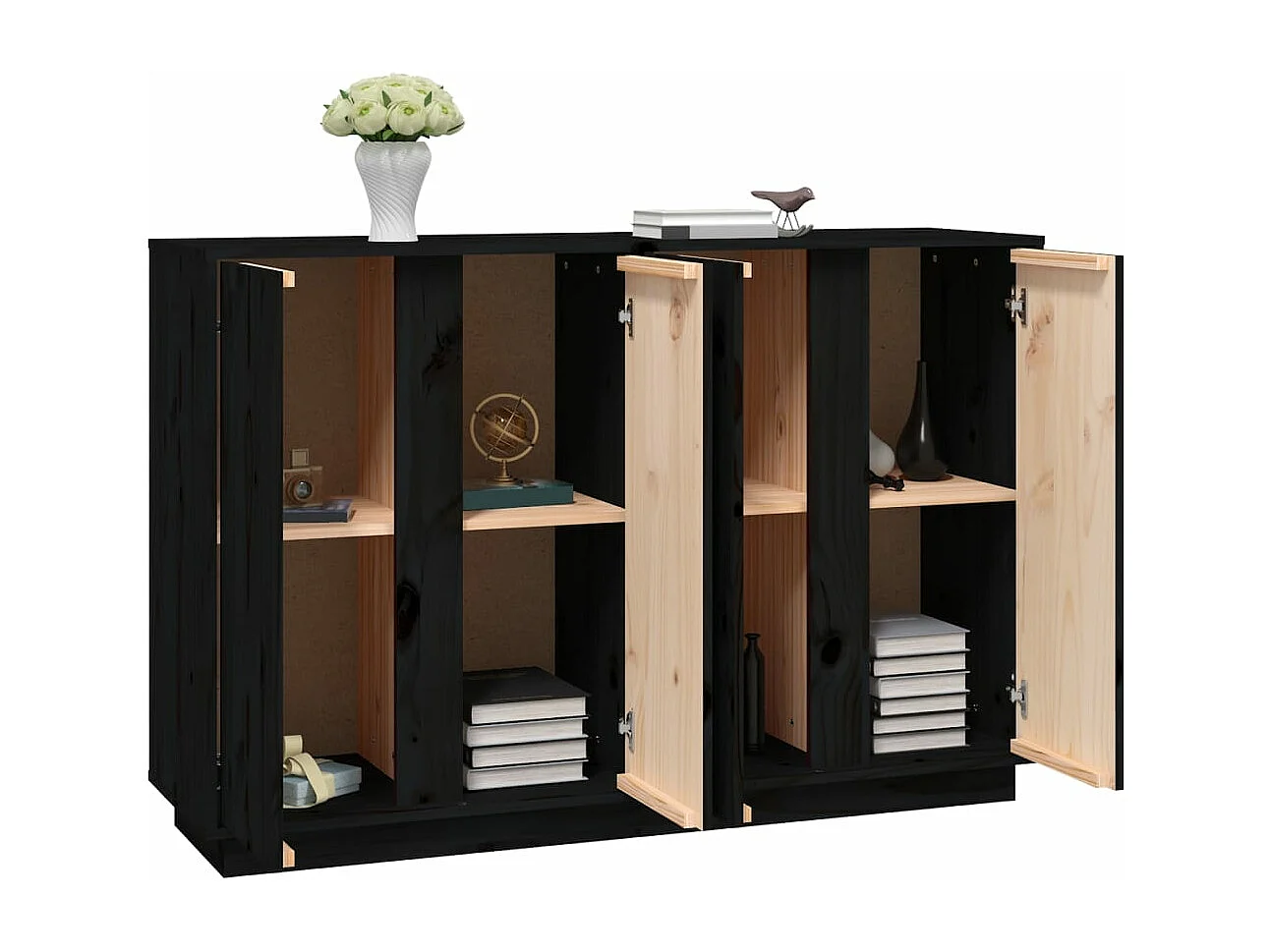 Buffet Noir 120x35x80 cm Bois massif de pin