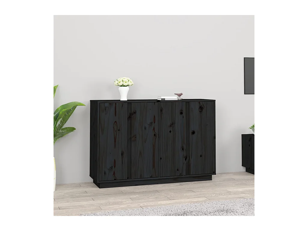 Buffet Noir 120x35x80 cm Bois massif de pin