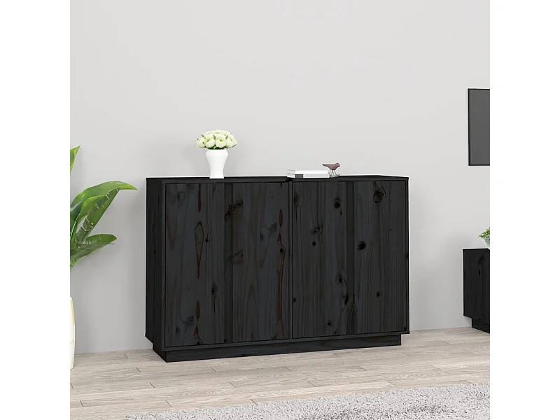 Buffet Noir 120x35x80 cm Bois massif de pin
