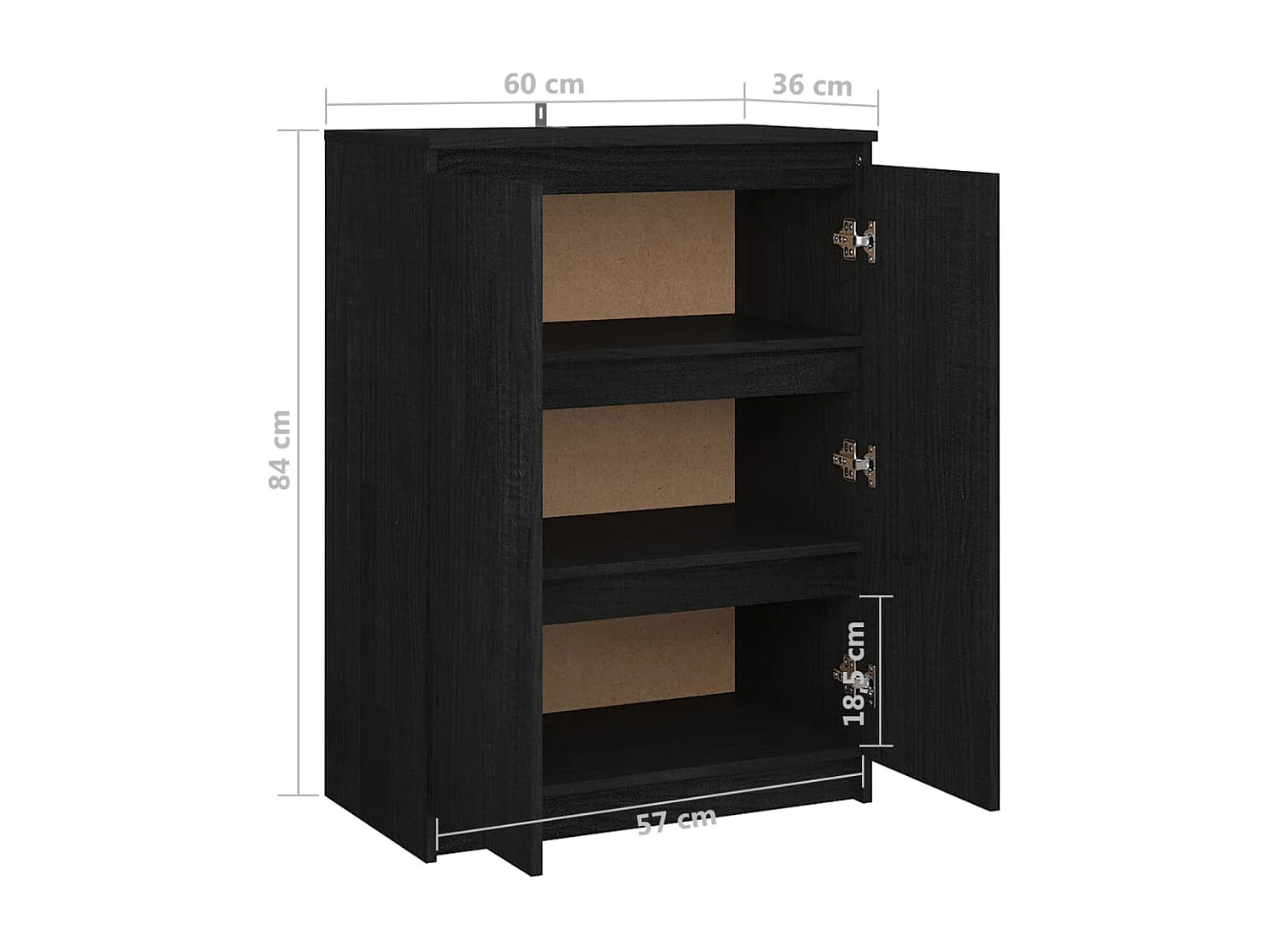 Buffet Noir 60x36x84 cm Bois de pin massif