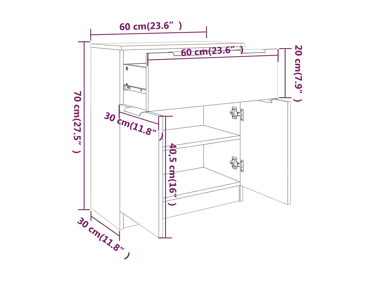 Buffet Chêne fumé 60x30x70 cm Bois d'ingénierie