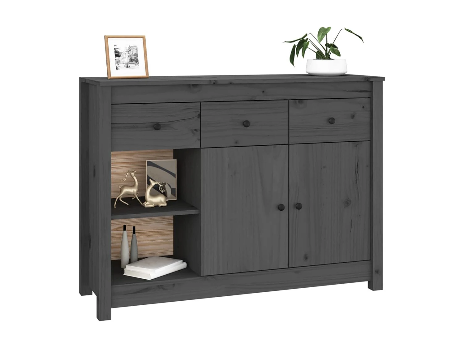 Sideboard Grau 100x35x74 cm Massivholz Kiefer