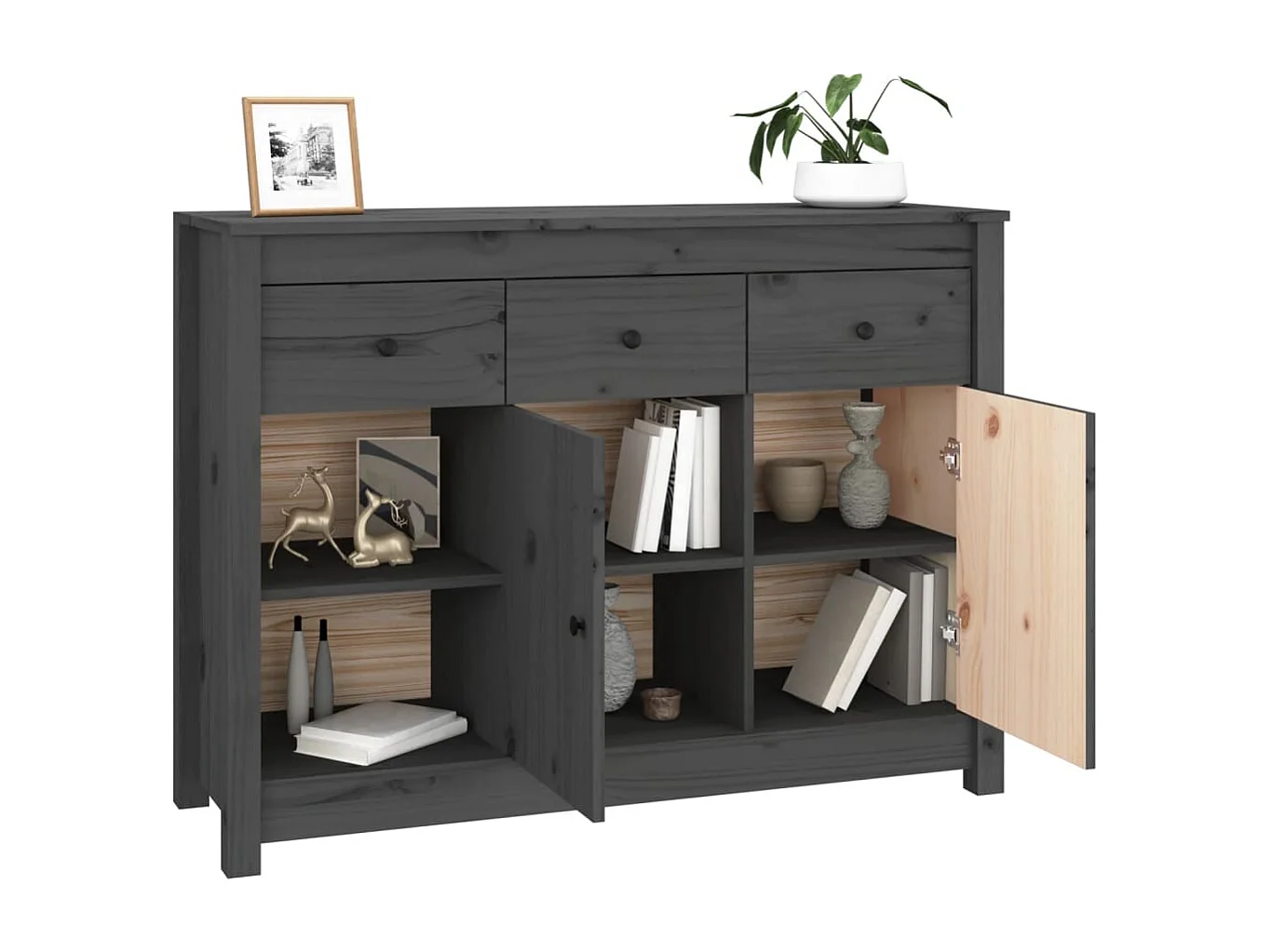 Sideboard Grau 100x35x74 cm Massivholz Kiefer