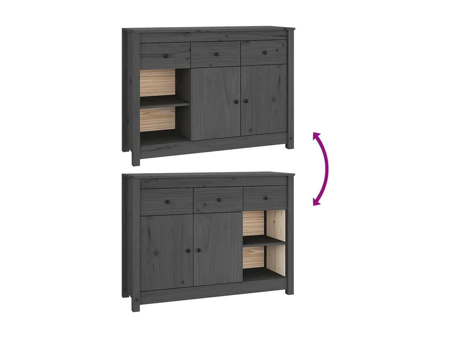 Sideboard Grau 100x35x74 cm Massivholz Kiefer