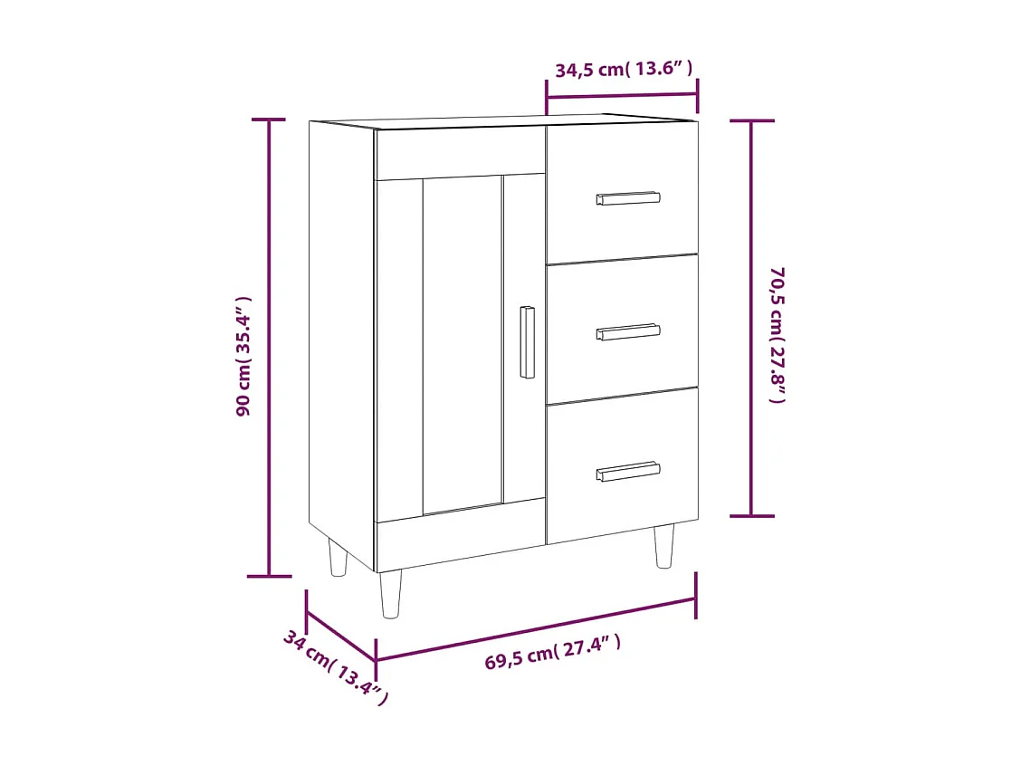 Buffet Sonoma gris 69,5x34x90 cm Bois d'ingénierie