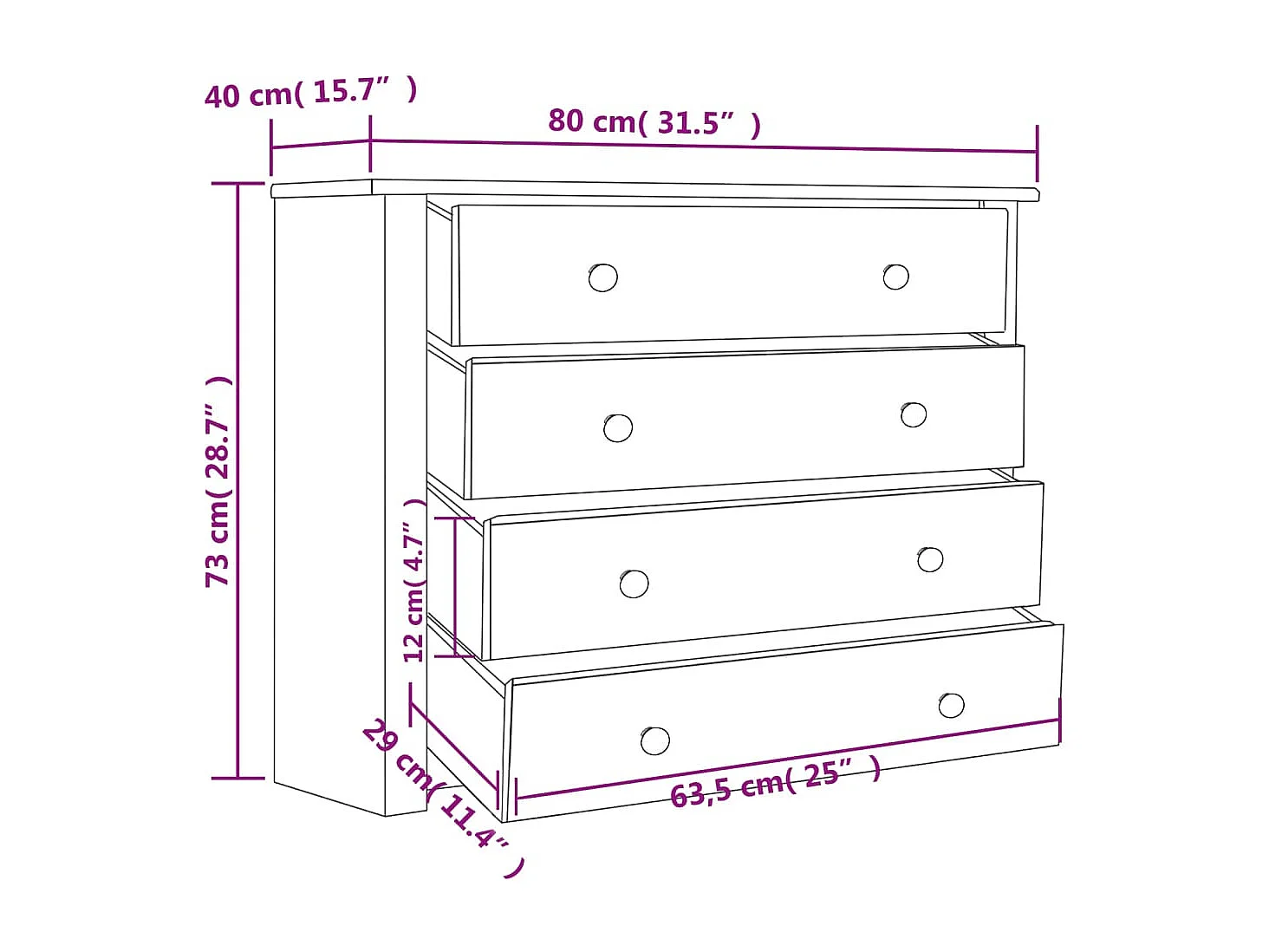 Móvel lateral 80x40x73 cm pinho Panama