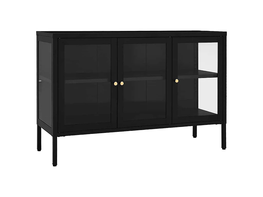 Buffet Noir 105x35x70 cm Acier et verre