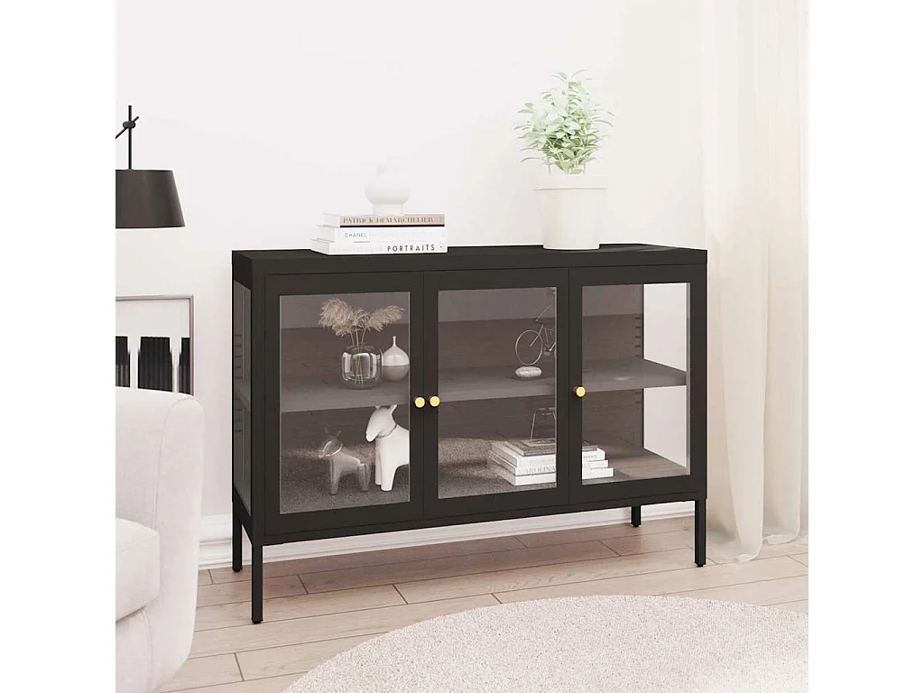 Buffet Noir 105x35x70 cm Acier et verre
