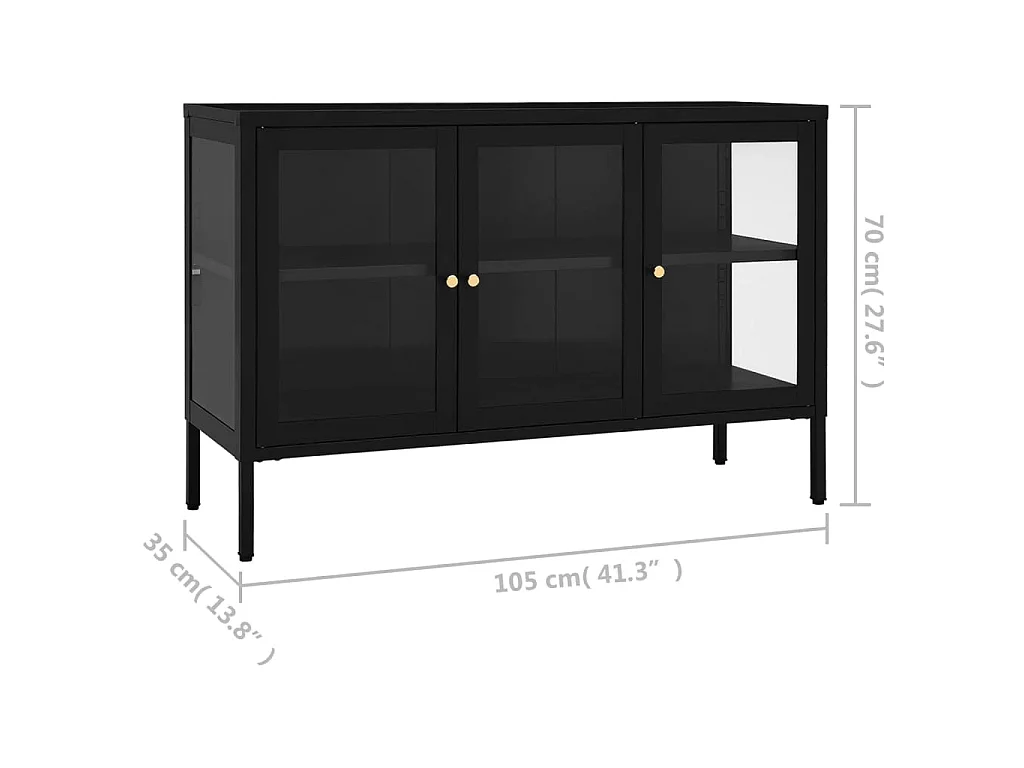 Buffet Noir 105x35x70 cm Acier et verre