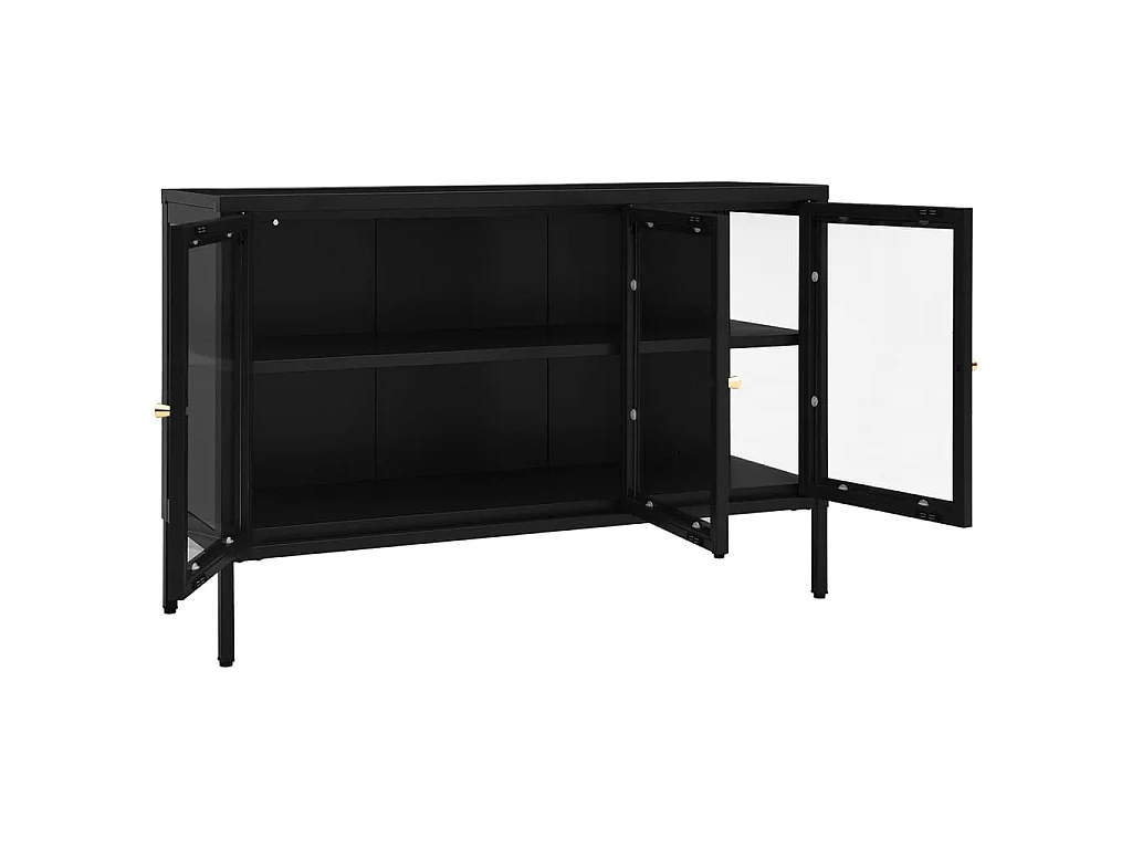 Buffet Noir 105x35x70 cm Acier et verre