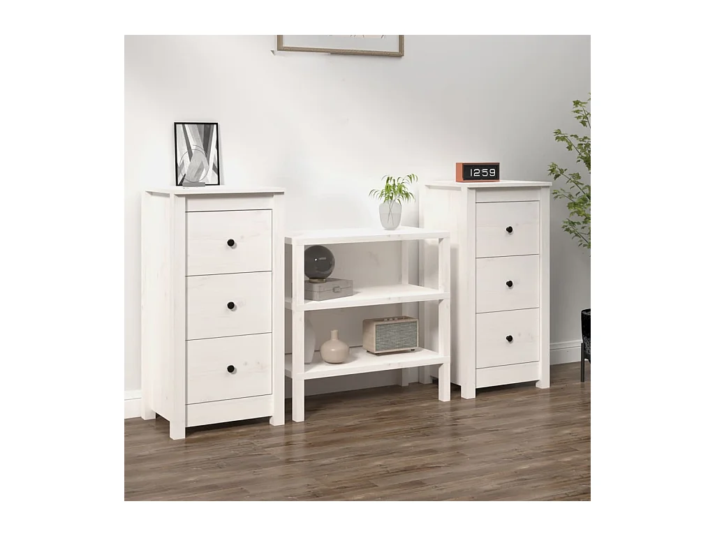 Dressoirs 2 st 40x35x80 cm massief grenenhout wit