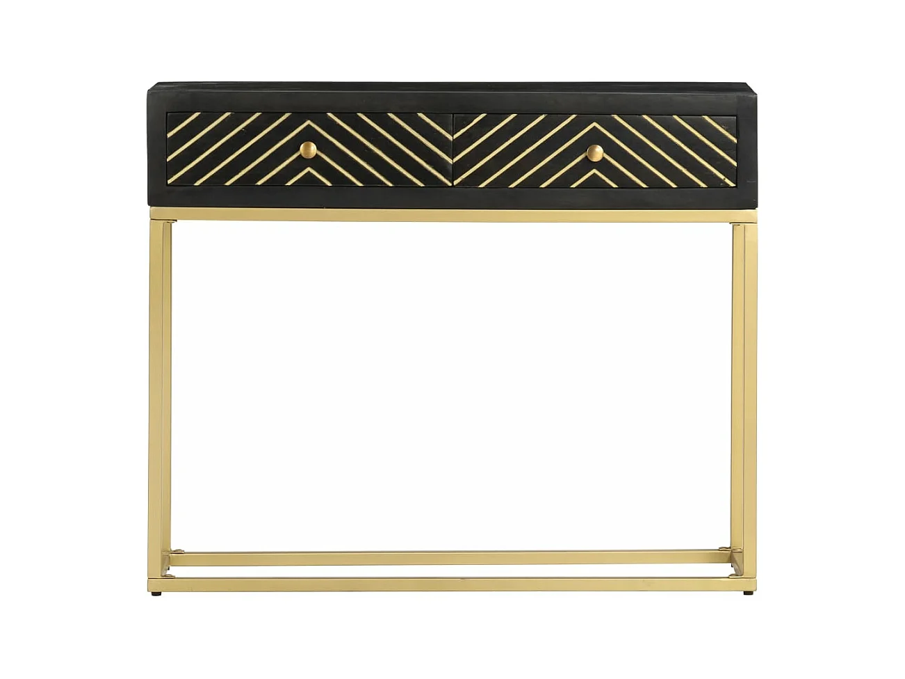 Mesa consola madera maciza de mango negro y dorado 90x30x75cm