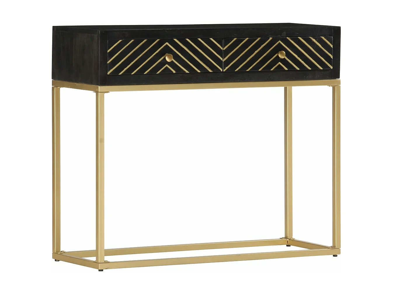 Mesa consola madera maciza de mango negro y dorado 90x30x75cm