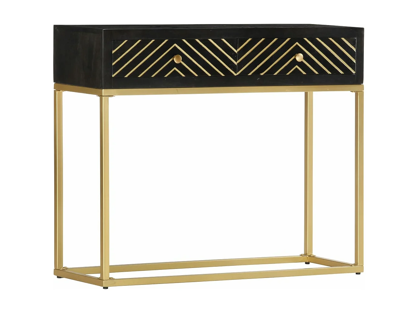 Table console Noir et doré 90x30x75 cm Bois de manguier massif