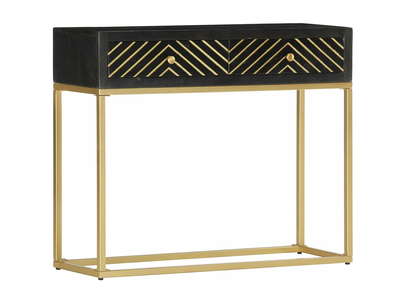 Table console Noir et doré 90x30x75 cm Bois de manguier massif