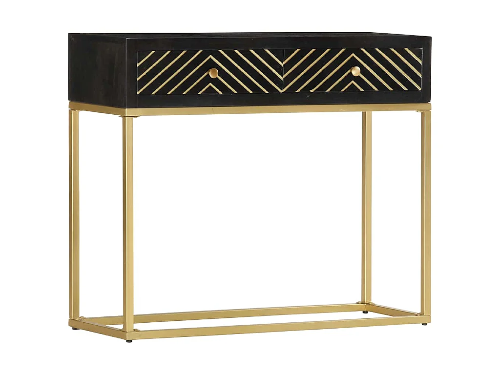 Table console Noir et doré 90x30x75 cm Bois de manguier massif