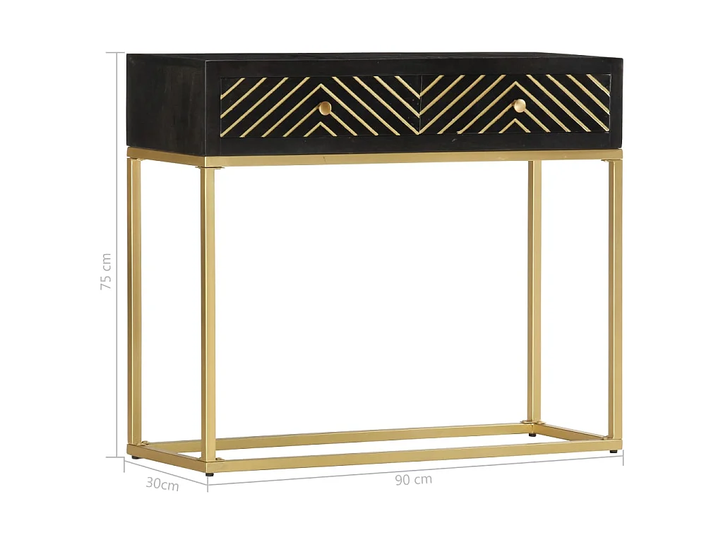 Table console Noir et doré 90x30x75 cm Bois de manguier massif