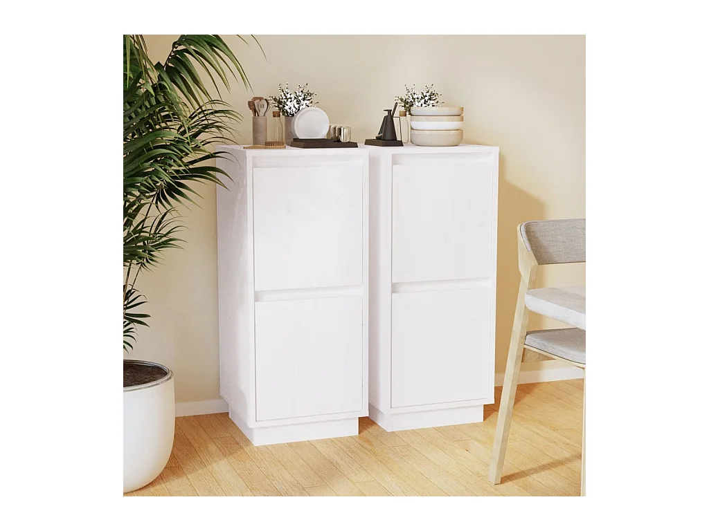 Aparador 2 uds madera maciza de pino blanco 31,5x34x75 cm