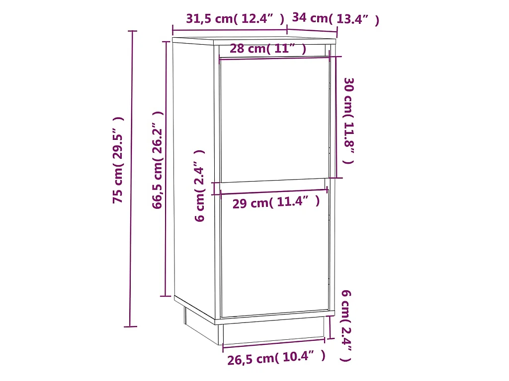 Credenze 2 pz Bianco 31,5x34x75 cm in Legno Massello di Pino