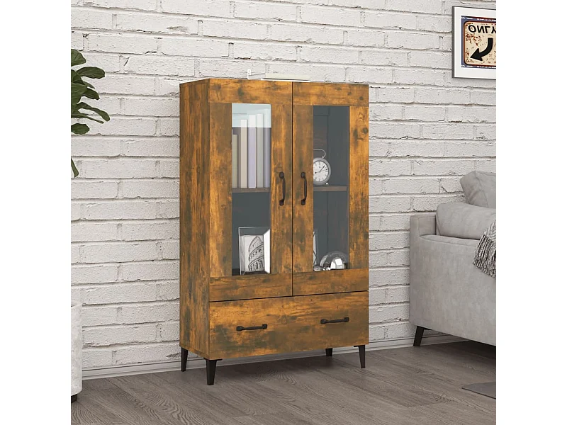 Buffet haut Chêne fumé 70x31x115 cm Bois d'ingénierie