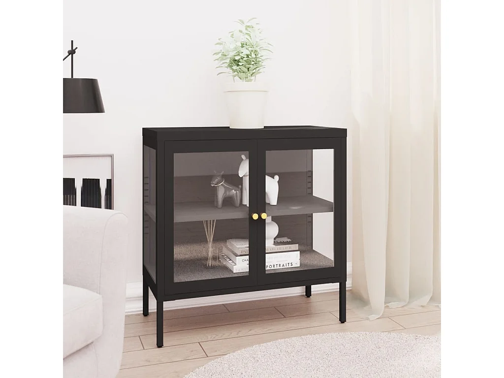 Buffet Noir 70x35x70 cm Acier et verre