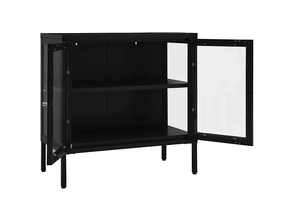 Aparador de acero y vidrio negro 70x35x70 cm